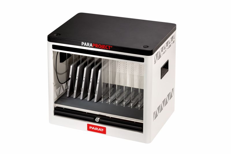 PARAPROJECTÂ® Cube C12 Â– vollstÃ¤ndige geÃ¶ffnete Ansicht mit USB-C LadeanschlÃ¼ssen, LED-Statusanzeige und BelÃ¼ftungssystem